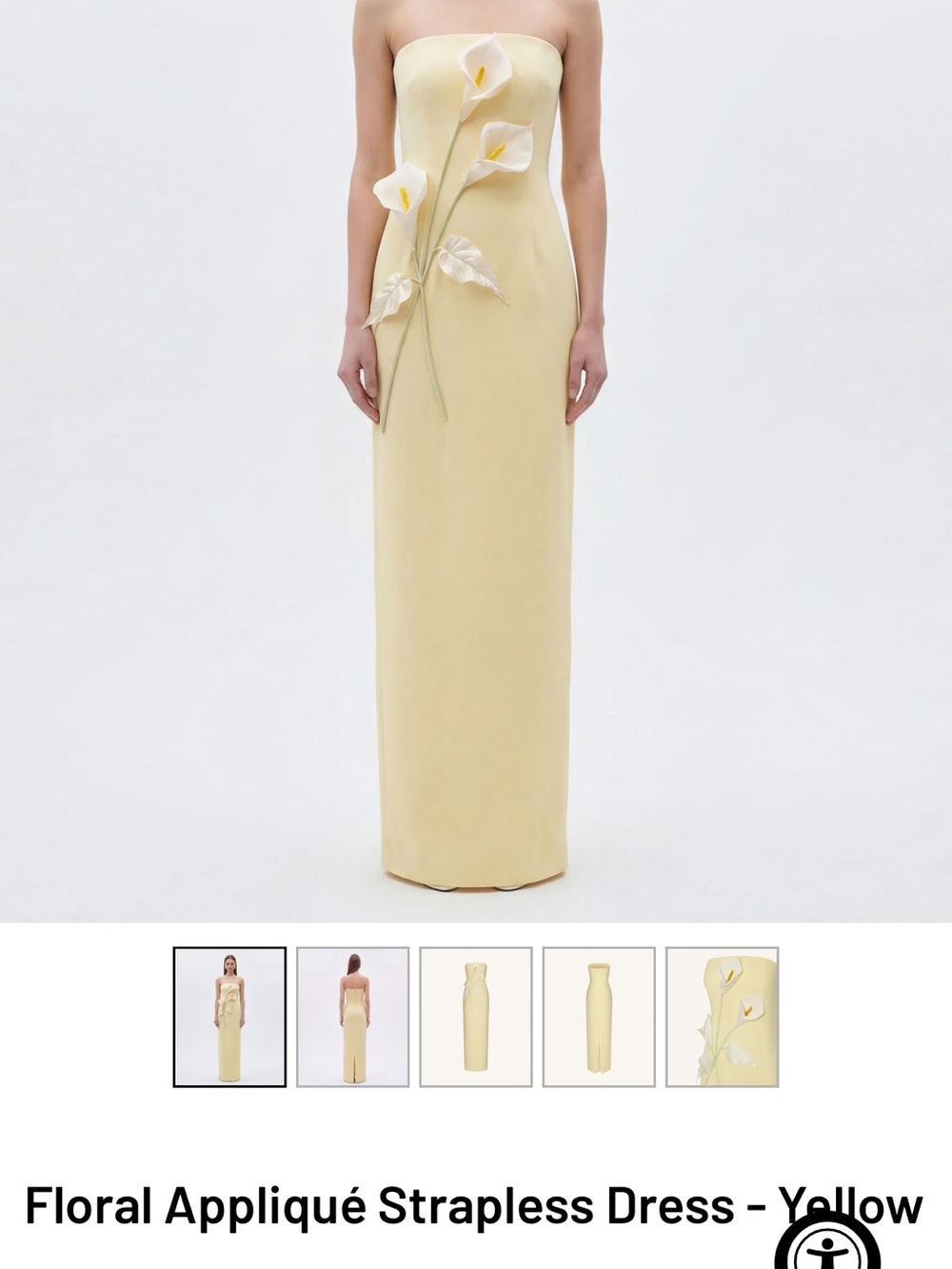 JW PEI Strapless Floral Appliqué Gown in Pale Yellow